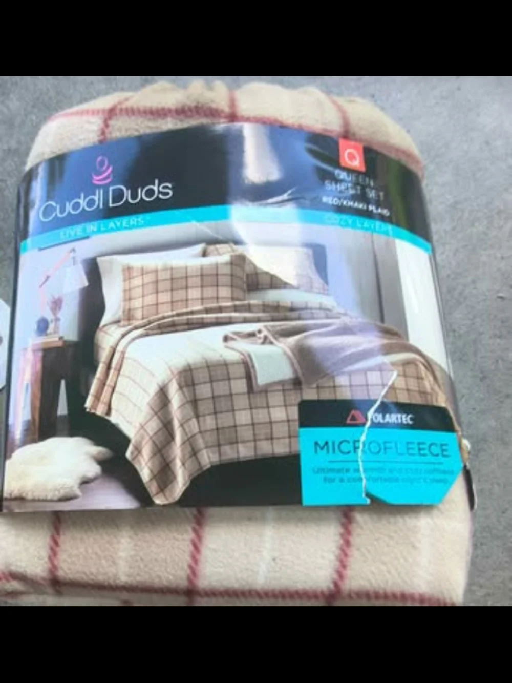 Cuddl Duds Cream and Red Plaid Microfleece Throw Blanket